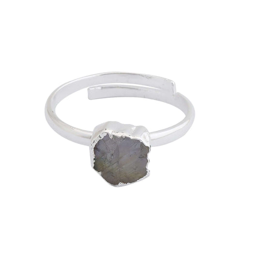 Rainbow Moonstone Adjustable Ring Handmade in its Natural form in 925 Silver-0