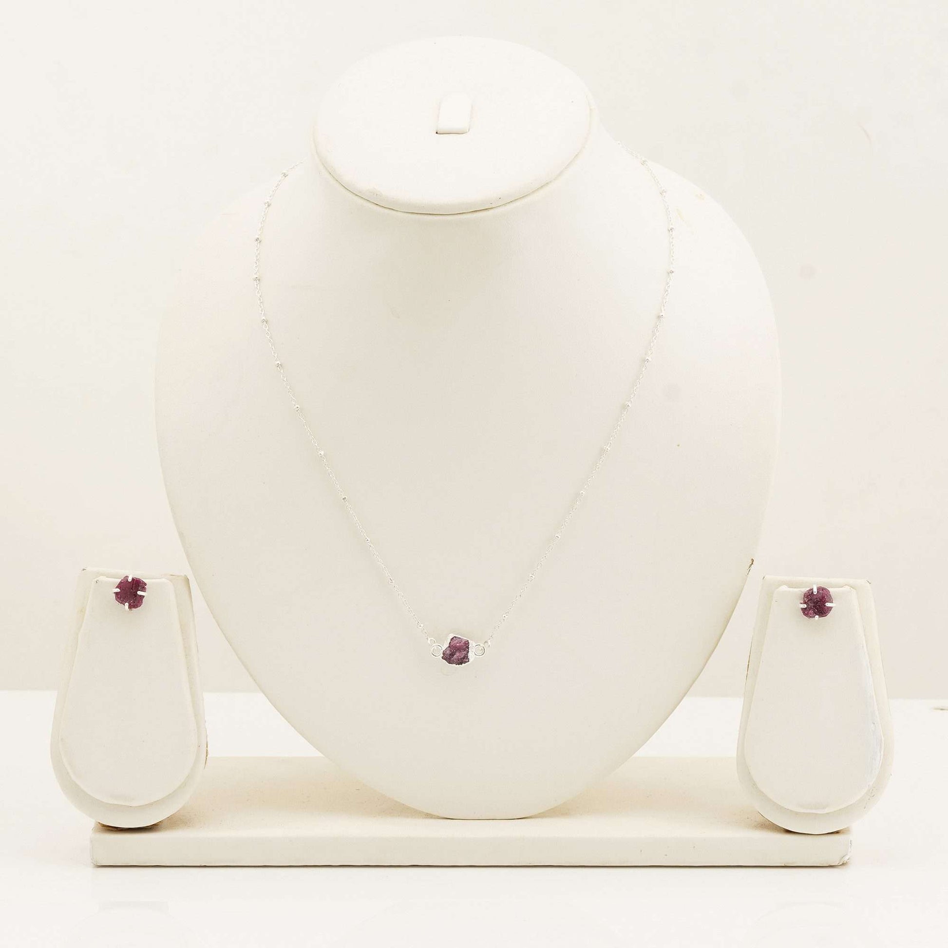 Handmade Ruby Set in its Natural form in Silver 925-0