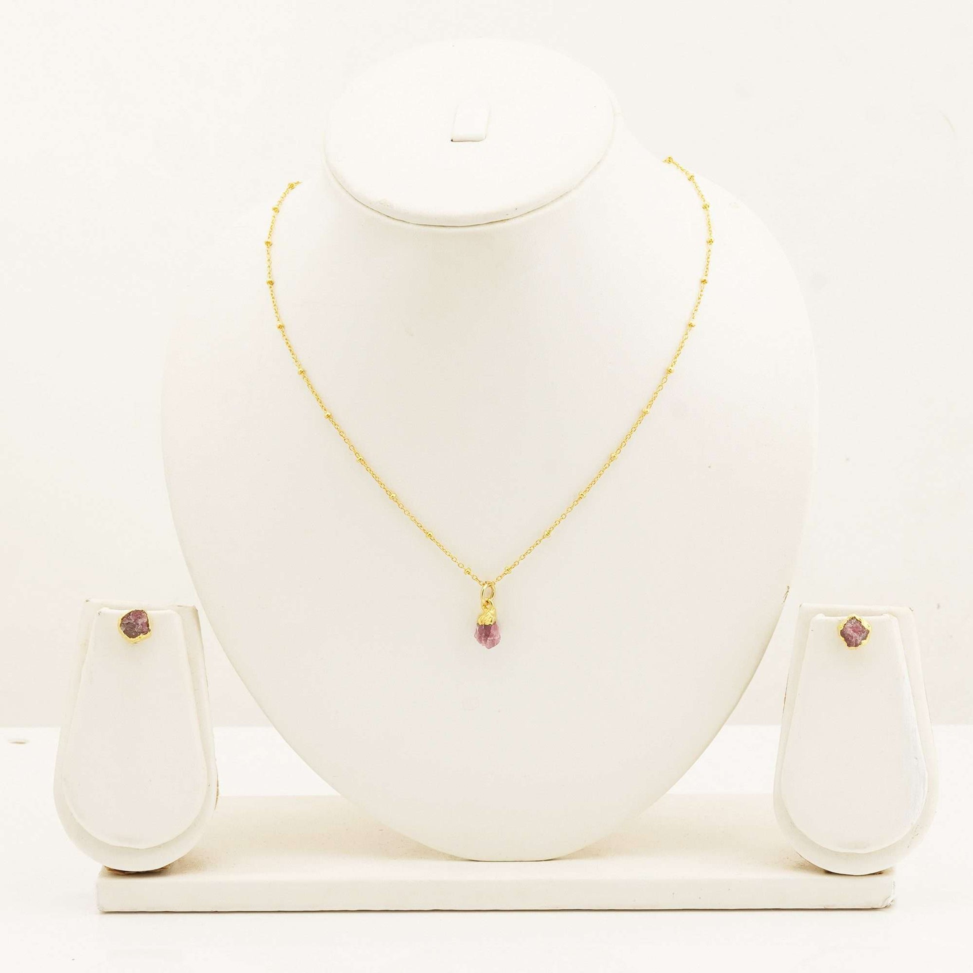 Handmade Rose Quartz Set in its Natural form Gold Plated-0