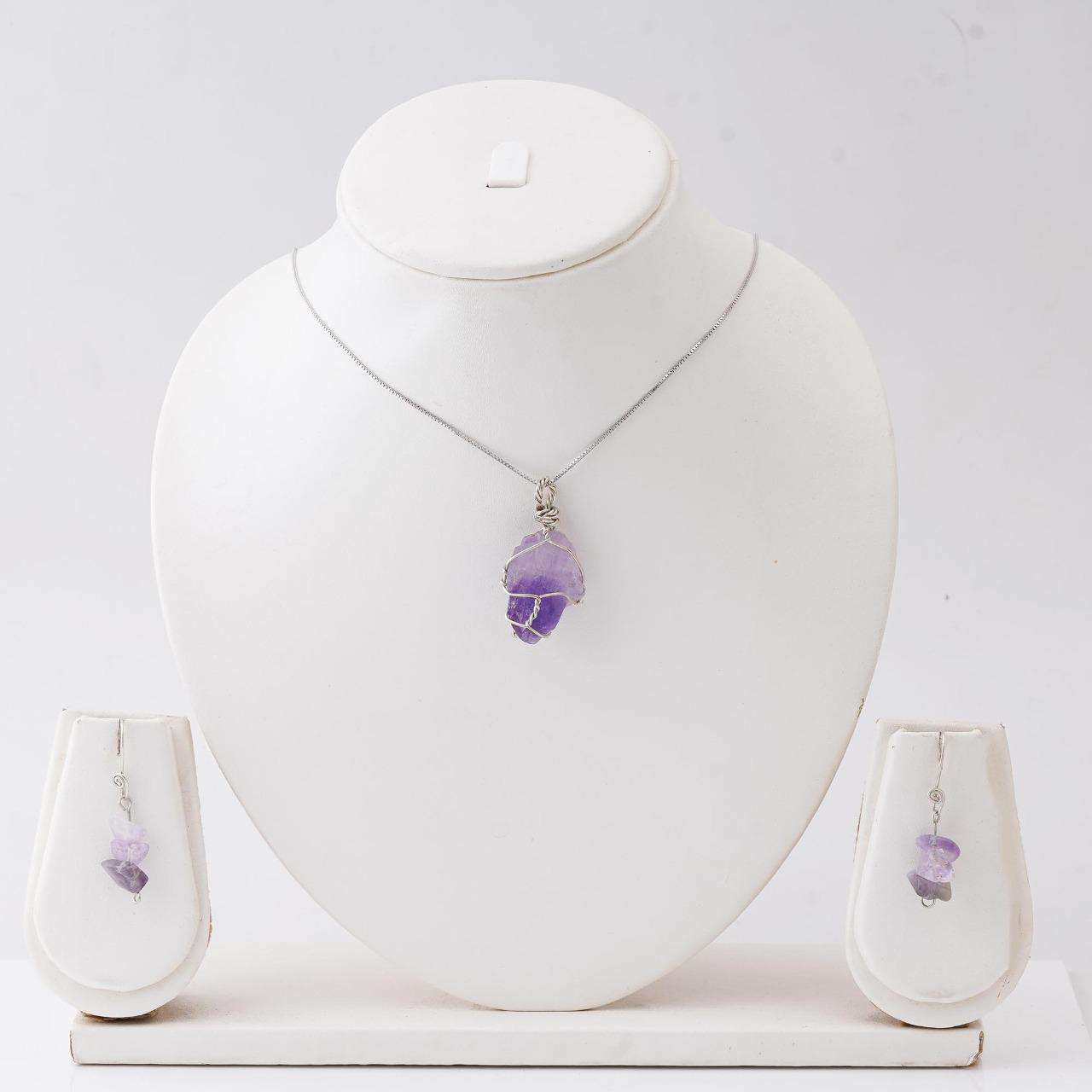 Handcrafted Set of Amethyst in its Natural form in Silver 925-0