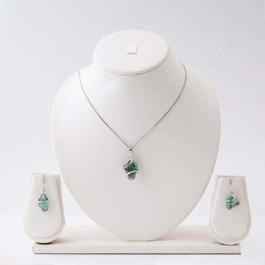 Handmade Set of Raw Emerald in its Natural form in Italian Silver-0