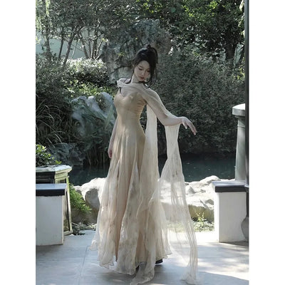 Women's Strap Dress New Chinese Style Morning Gowns National Retro Fairy Satin