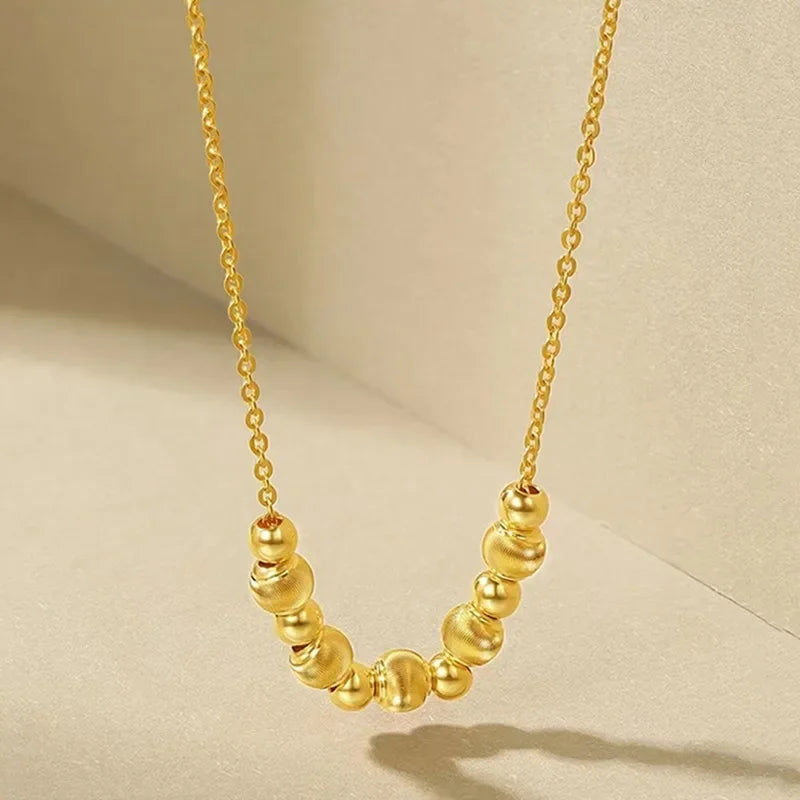 9999 real gold 24K yellow gold Cat's Eye Light Bead Necklace Fashion Transfer Beads Mother Gift