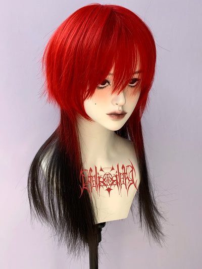 Black Red Gradient Matte Dark Gothic Style Punk Lolita Wear Cosplay Female Wig