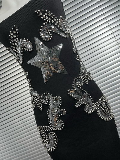 EVACANDIS Runway Designer Black Sequins Women Mini Dress Spaghetti Strap Luxury Sexy Strapless Elegant Casual Paris Chic