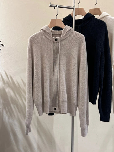 Italy B*C Fashion Winter New Hooded Solid Color Wool Sweater Cardigan Zipper Long Sleeve High Quality Coat Top