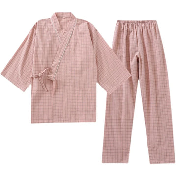 No-print Japanese women's Kimono Pajamas Spring And Autumn Book Pure Cotton Washed Cotton Yarn lace-up Home Suit Set Sweat Suit