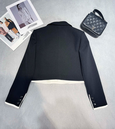 High quality new fashion women patchwork short black blazer OL work daily casual acetate blazers coats