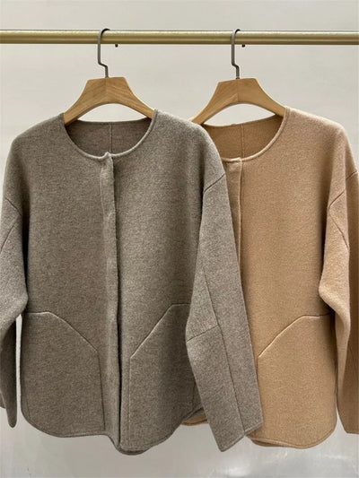 Women Knitted Cardigan Coat Fashion All Match O-neck Single Breasted Cashmere Jacket 2024 New