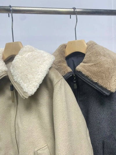 Winter New B*C Women's High-Quality White Duck Wool Coat Warm Retro Temperament Lamb Wool Turn Collar Thickened Blouse