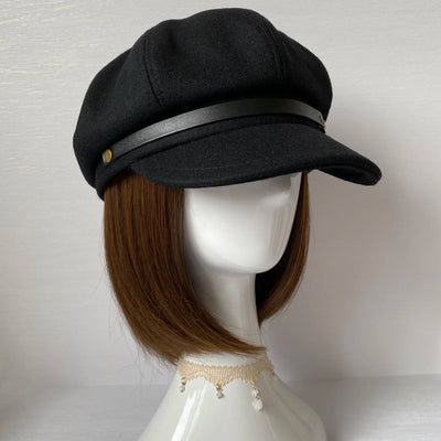 80% Woolen 54-60cm Large Head Circumference Black Retro Short-brimmed Octagonal Hat Painter Hat Newsboy Hat
