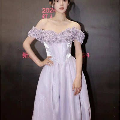 Purple woman new sense of light luxury banquet high set graduation adult courtesy wine dress