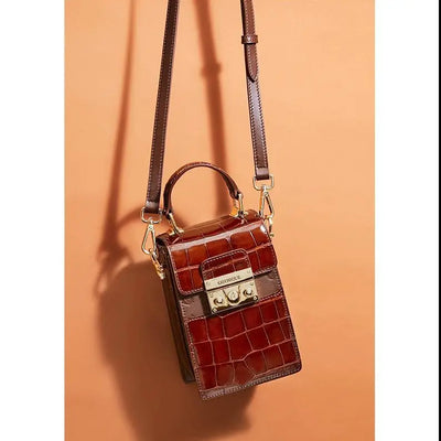 American High Gloss Crocodile Skin Women's Bag Lady Mobile Phone Bag 2023 New Genuine Leather Fashion Versatile Shoulder Bag 45