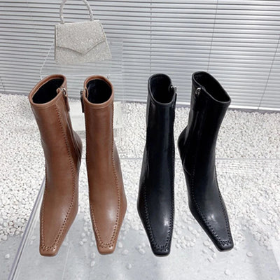 R0W 2023 Winter New Women's Short Boots Fashion Square Headed Women's Short Boots Casual Thin High Heels Women's Shoes
