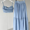 Blue Elegant Boat-Neck Seaside Holiday Beach Dress Camisole Skirt Suit Two-Piece Set for Women