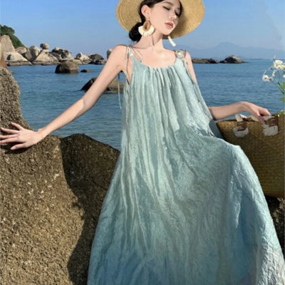 French Style Temperament Backless Seaside Beach Dress for Women Summer