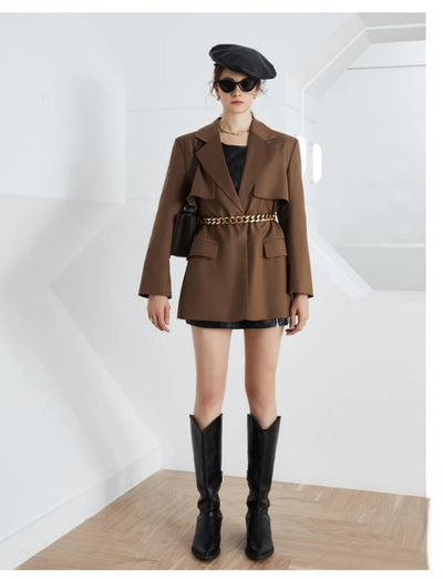 2023 Spring Autun England Style Chic Women's High Quality Chian Belt Blazers Jackets Coat B639