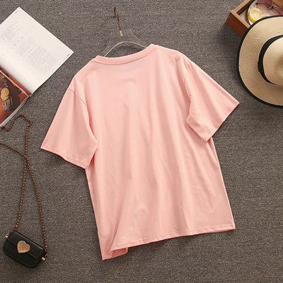 2024 Summer Korean Streetwear Women Printing O-Neck T-Shirt Fashion Casual Female Tees Basic Solid Cool Short Sleeve Loose Tops