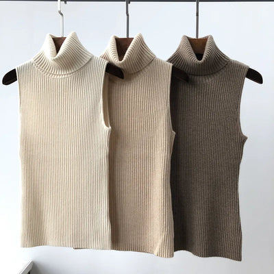 New Arrival Cashmere Sweater Casual High Collar Slim Bottom Knit Sleeveless Vest Warm Simple Women's Clothing