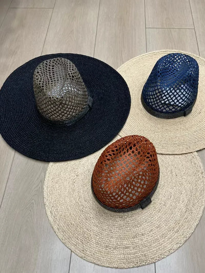 Summer high quality natural straw wide brimmed fedora sun hat