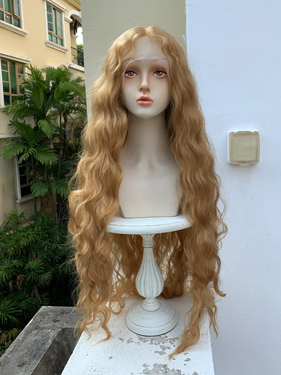 Long Hair Lengthened Curly Hair Golden Fashion Lady Wig Realistic Wigs