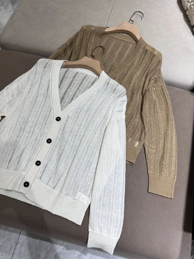 24 Spring and Summer New Women's Linen Hollow Knit Cardigan High Quality Casual Jacket