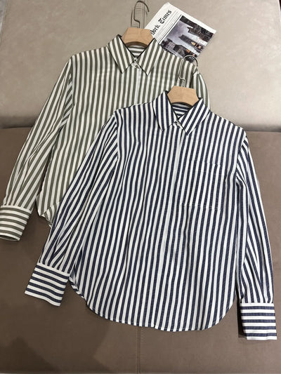 24 Spring New B*C Striped Shirt Neckline With Bead Chain Fashion Blouses Design Vintage Loose Tops