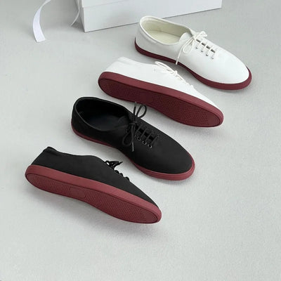2024 Minimalist Thick-soled Lightweight Lace-up Canvas White Sneakers Womens Shoes