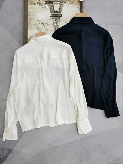 Women's Long Sleeve Shirt 100% Silk Beaded Pocket Casual Blouse