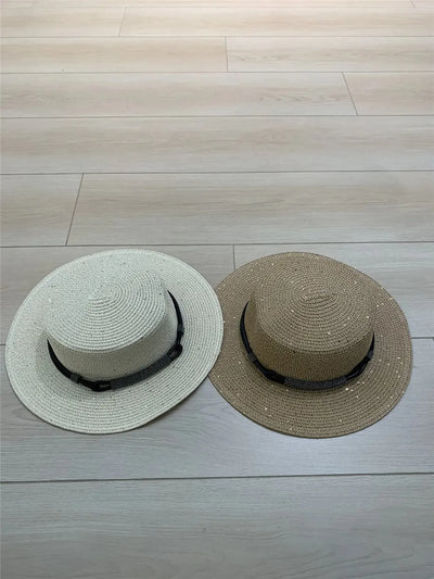 High Quality Women'S Hat  Bead Chain Sequins Braided Straw Hat Sun Hat Beach Hats Summer New