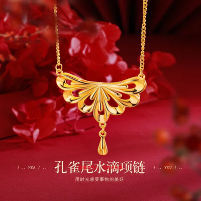 9999 real gold 24K yellow gold Peacock Phoenix Necklace