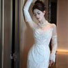 Light luxury female pearl sequin heavy industry fish tail toasting dress
