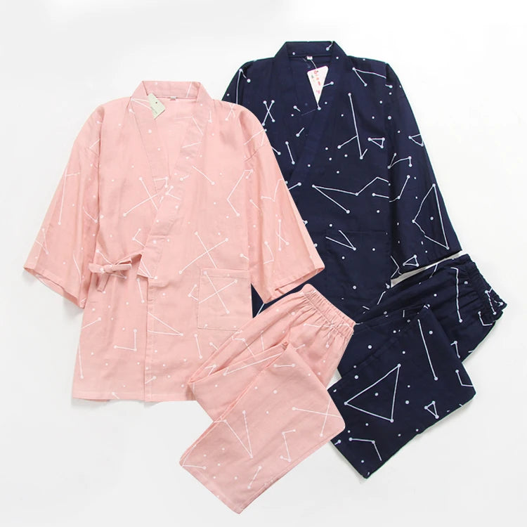 Spring Autumn Couples Day Kimono Pajamas Men Women Pure Cotton Gauze Home Suit Set Cotton And Linen Large Size Sweat Suit Yukata