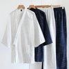 Non-print Style Japanese men's Kimono Pajamas Spring And Autumn Thin Pure Cotton Stripes Plus Size Home Wear Two Sets
