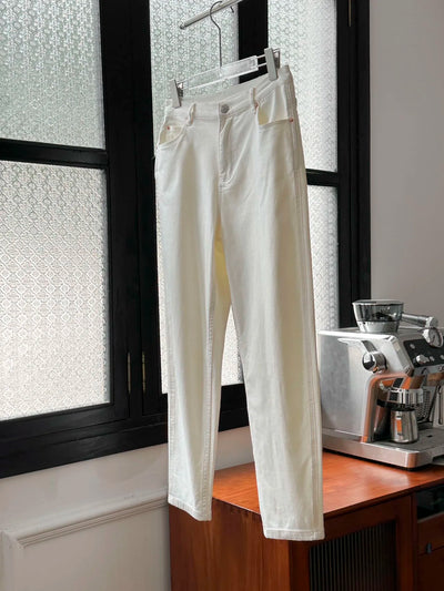 White Jeans For Women High Quality Cotton Straight Bottoms 2024 Luxury New Trousers For Women