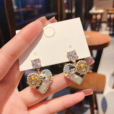 EVACANDIS Crystal Heart Handmade Gold Plated Drop Dangle Earrings for Women Zircon S925 Sterling Silver Needle Designer Luxury