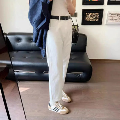 Spring and Summer New Slimming White Cotton Jeans Skin-friendly Straight Pants Women