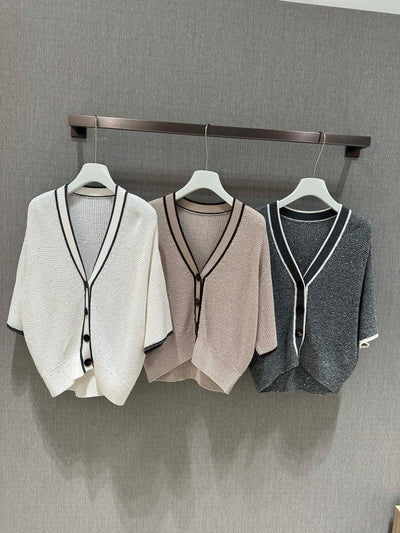 Summer linen loose V neck casual knitted cardigan
