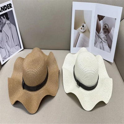 High Quality Women's Straw Hats Handmade Bead Chain Sun Cap Outdoor Sunshade