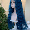 Women's Blue Long Hair Curly Wig Realistic Wigs