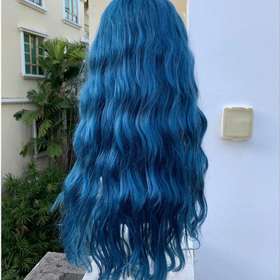 Blue Women's Wig Long Hair Curly Hair Realistic Wigs