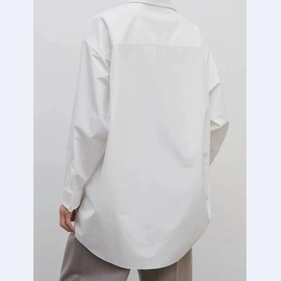 Early Spring Cotton Patch Pocket Contour Shirt White Square Neck Blouse Women Loose Tops