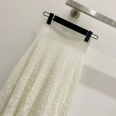 EVACANDIS High Quality Women Chic Hollow Out Crochet Knitted Midi Skirts A-Line Wool Mohair Solid Sweet Casual Elegant Bottoms
