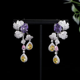 EVACANDIS Crystal Teardrop Purple Pink Colorful Handmade Gemstone Gold Plated Drop Dangle Earrings for Women Wedding Statement