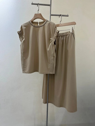 Bc* Italy's New Fashion All-purpose Commuter Sleeveless Blouse Solid Color Elastic Waist In A Long Skirt Casual Suit