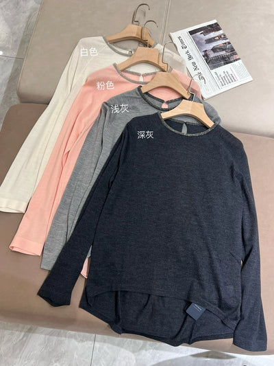 Bc* Italian Spring And Summer New Ultra-thin Sunscreen Silk Wool Long-sleeved T-shirt Casual Loose Knitted Blouse Woman