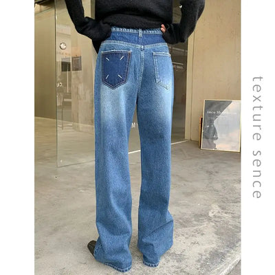 Luxury Brand Women's Jeans Mid-Waist Blue Casual Straight leg Pants Summer New Fashion Streetwear Classics Retro Design Trousers