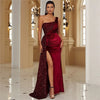 European and American-Style Long Sequined Sleeveless Diagonal Collar Backless Party Dress Dress for Women