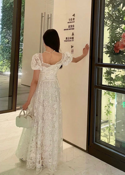 2024 Summer New Women's Wear Elegant and romantic, water soluble flower hollowed out embroidery long dress 0521