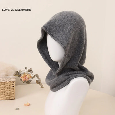 New Autumn and Winter Warm Solid Color Knitted Curling Pure Cashmere Neck Hat for Men and Women